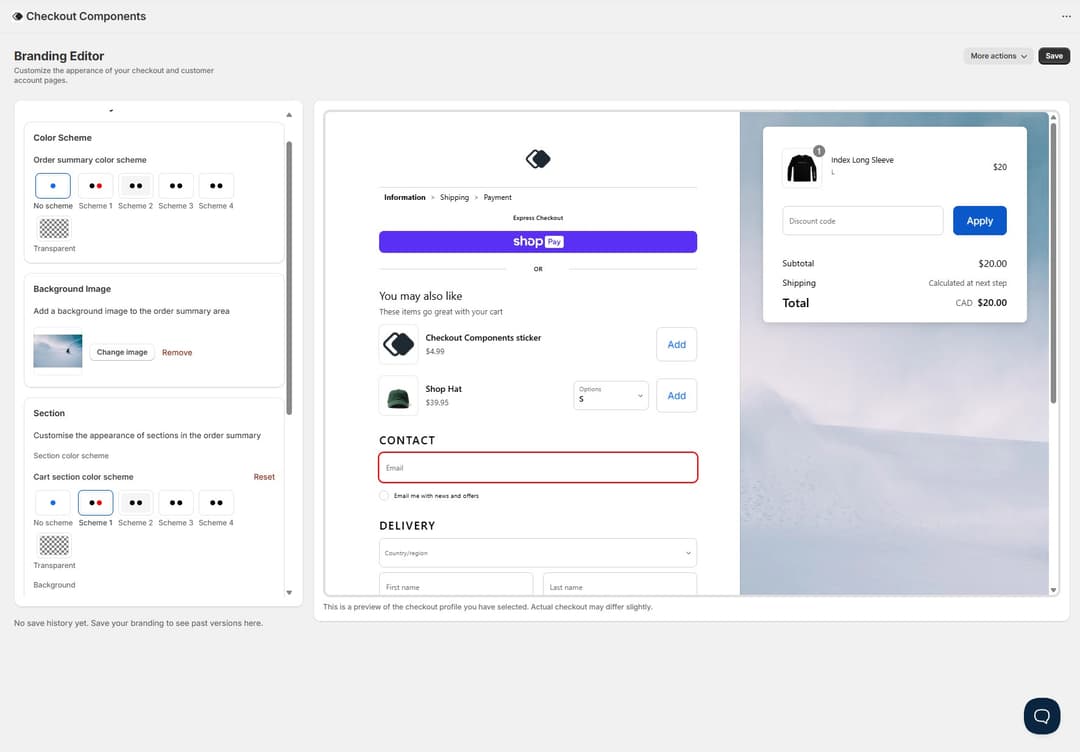 Live preview checkout branding | Checkout Components 