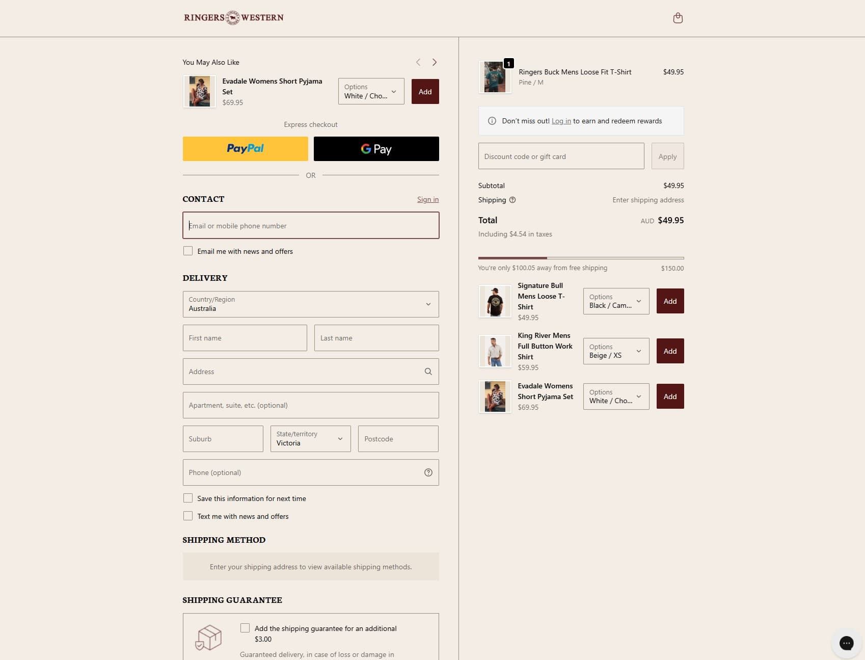 Ringers Western checkout