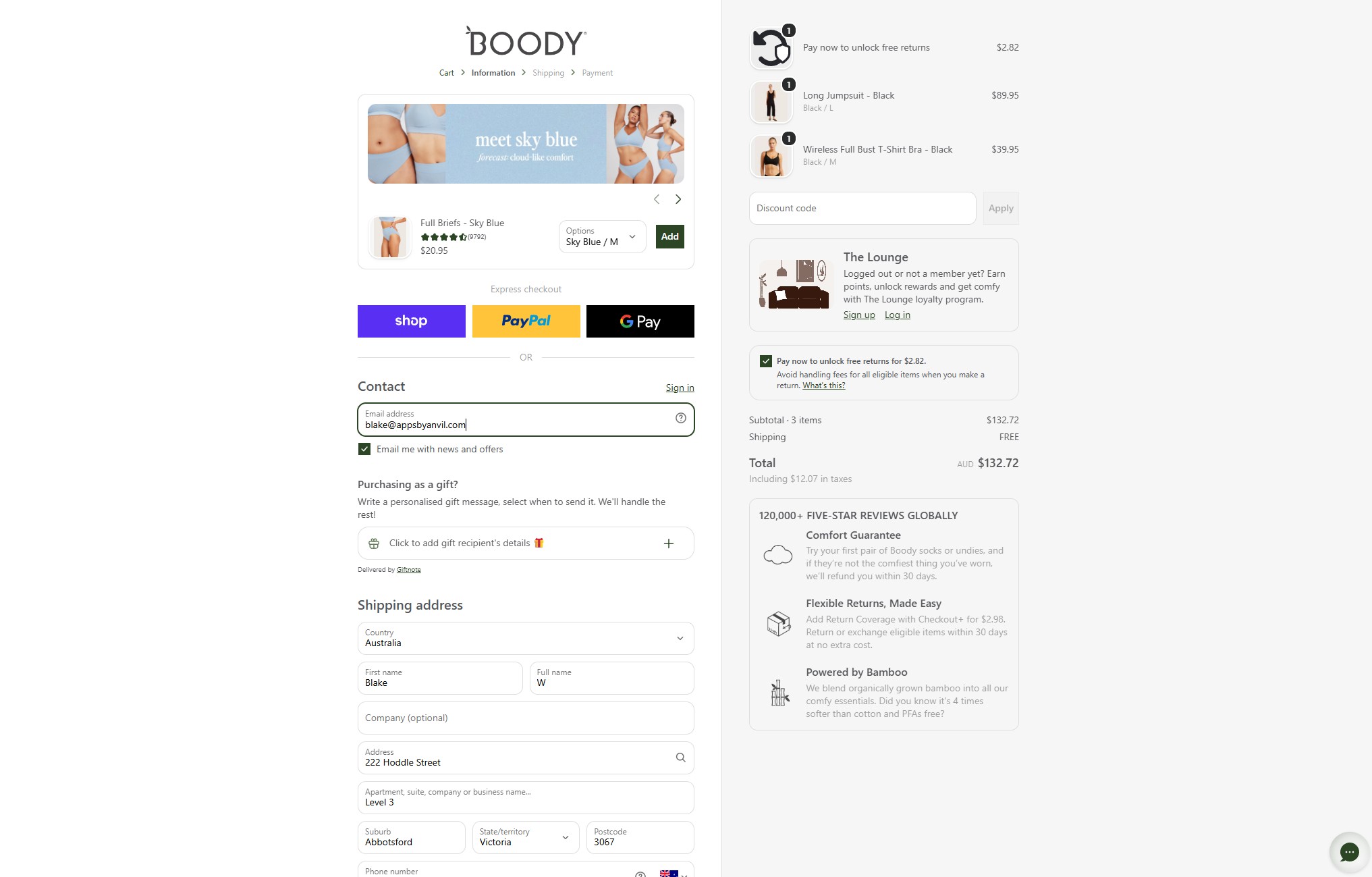 Boody checkout example
