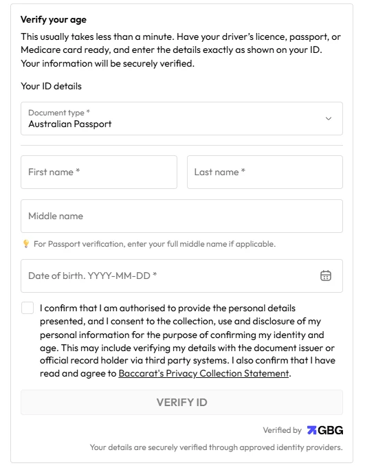 Age verification in Baccarat's checkout