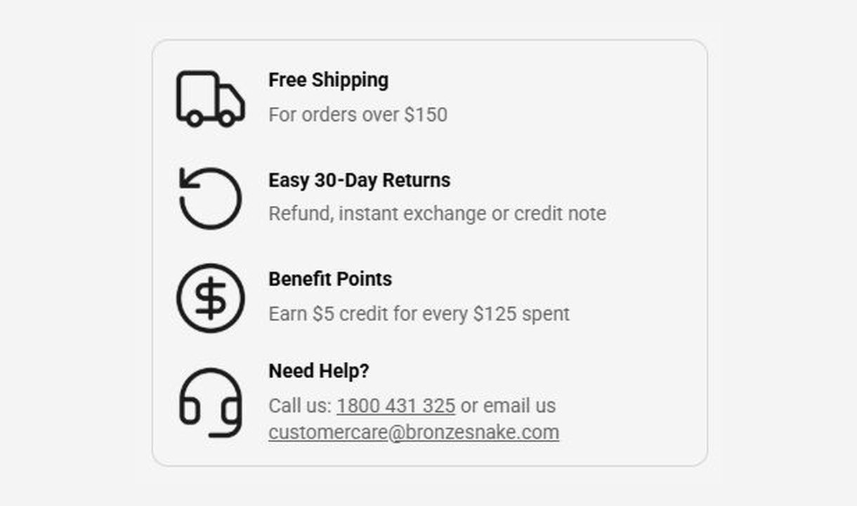 Callout in Bronze Snake's checkout