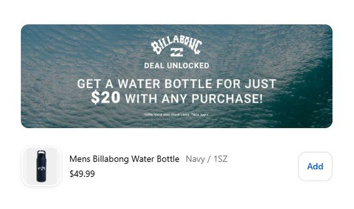 Campaign upsell in Billabong's checkout