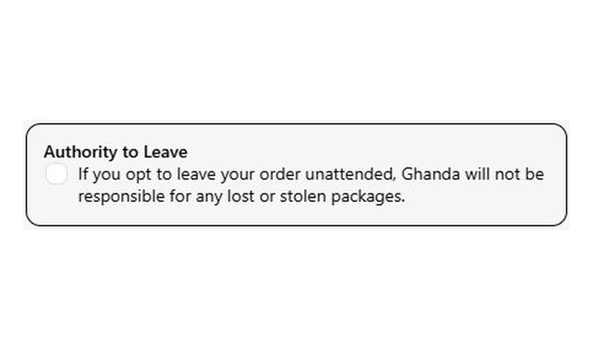 Checkbox in Ghanda Clothing's checkout