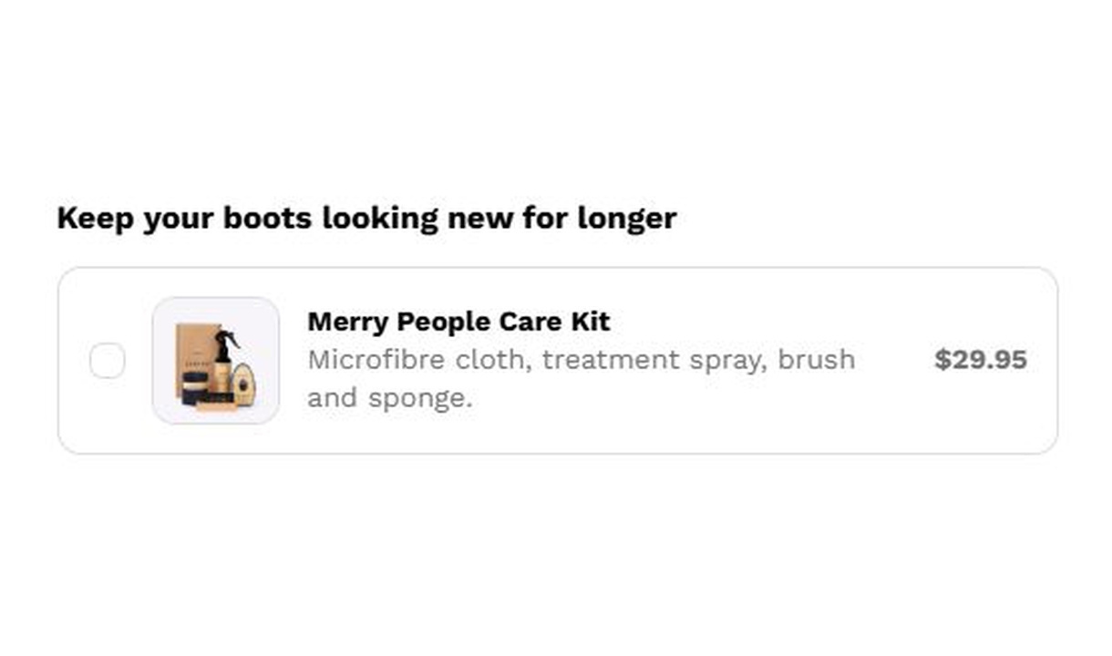 Checkbox upsell in Merry People's checkout