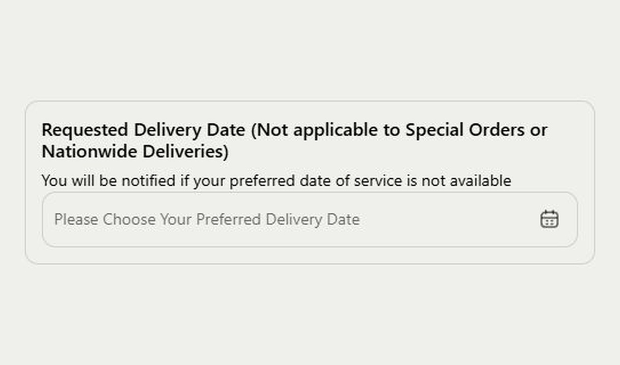 Date picker in Home Zone Furniture's checkout