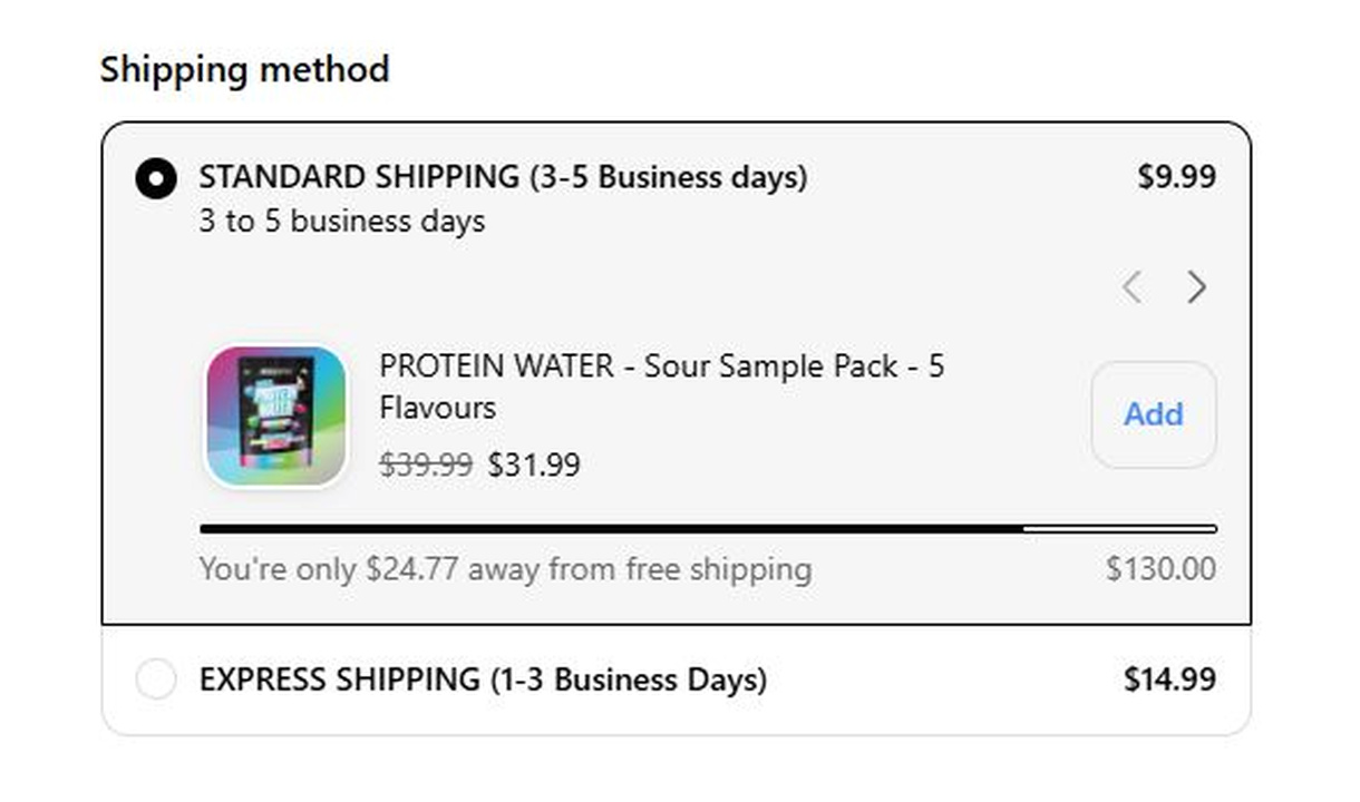 Free shipping upsell in Muscle Nation's checkout