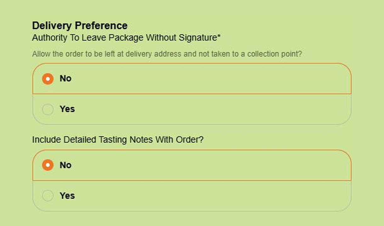 Radio buttons in Sometimes Always's checkout