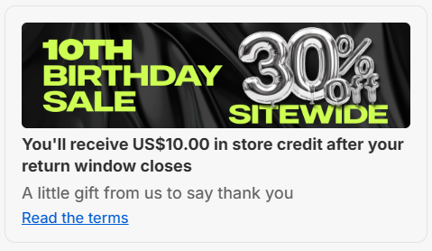 Store credit kickback in Muscle Nation's checkout