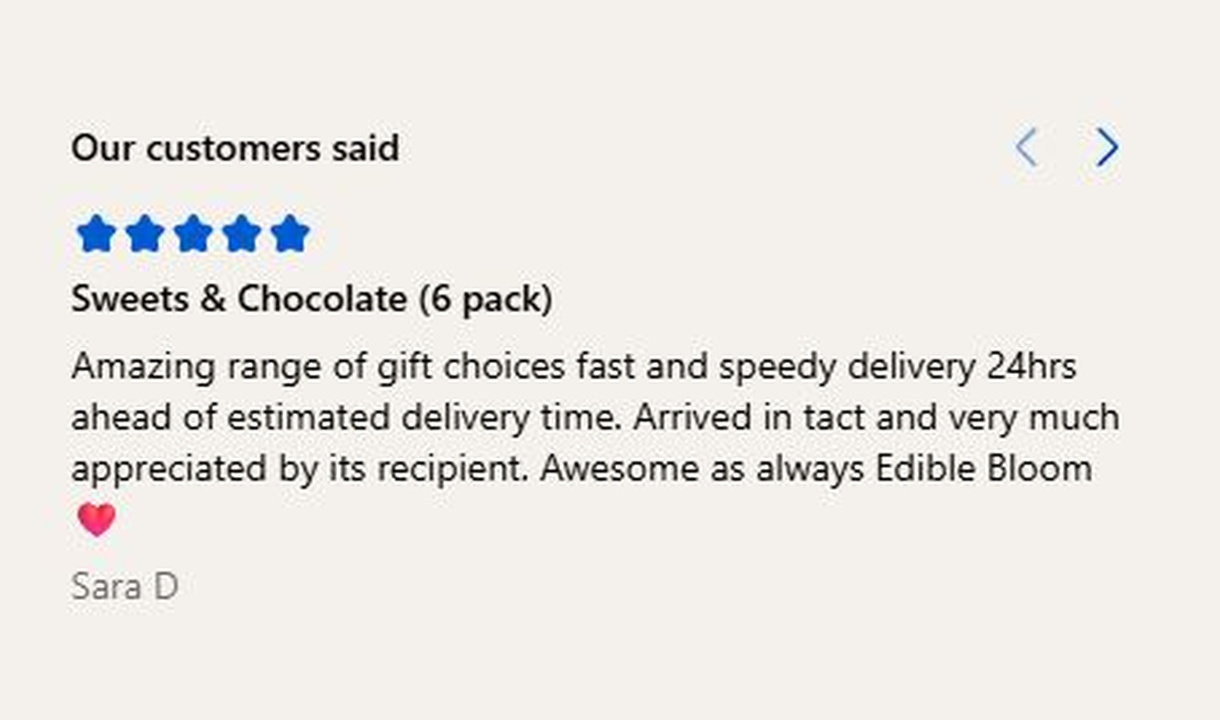 Testimonials in Edible Blooms's checkout