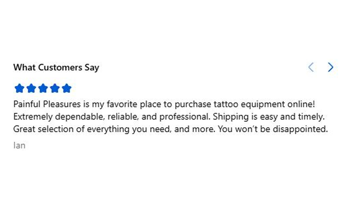 Testimonials in Painful Pleasures's checkout