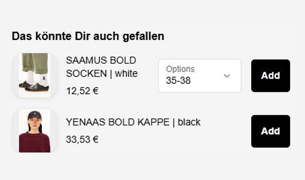 Upsell list in ARMEDANGELS's checkout