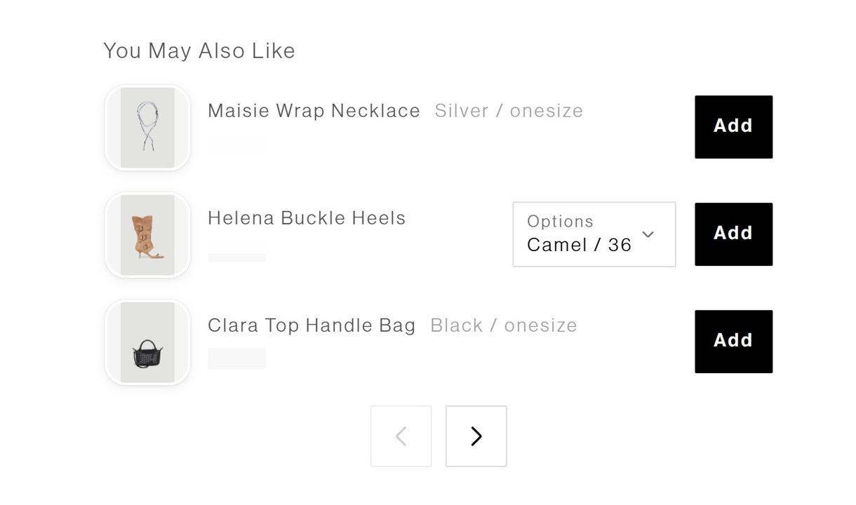 Upsell list in DECJUBA's checkout