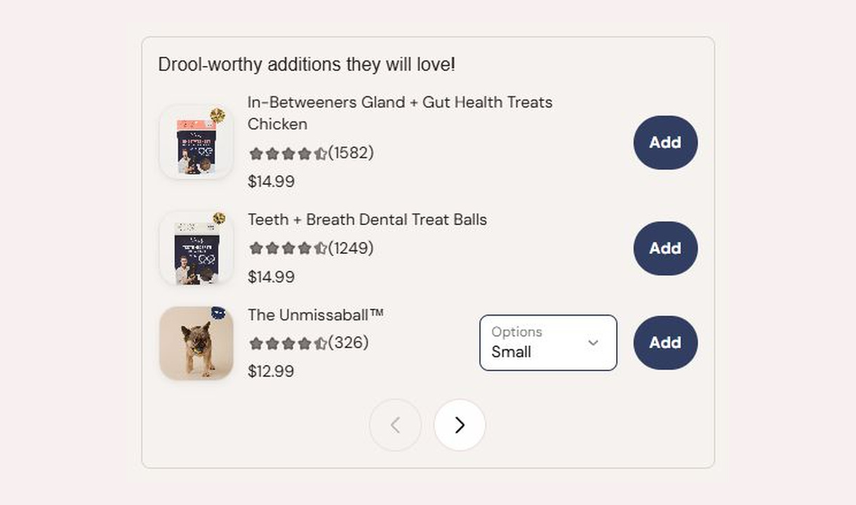 Upsell list in Drool by Dr. Chris Brown's checkout