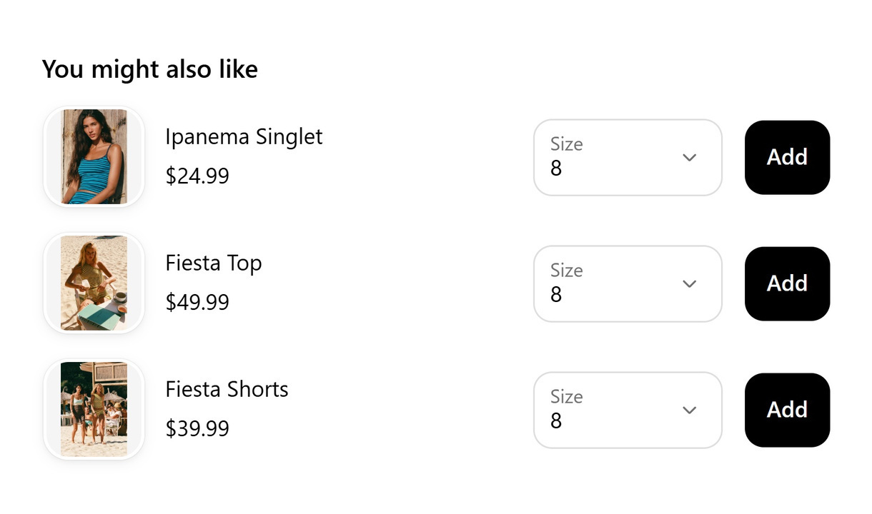 Upsell list in Ghanda Clothing's checkout