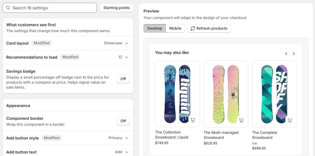The upsell visual editor alongside its live checkout preview