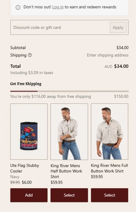 Ringers Western's upsell in the desktop checkout order summary
