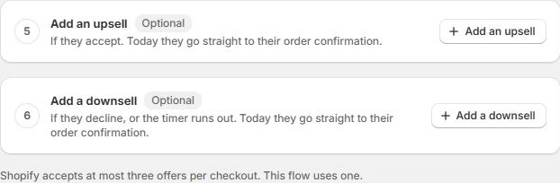 Optional Add an upsell and Add a downsell steps in the post-purchase flow editor